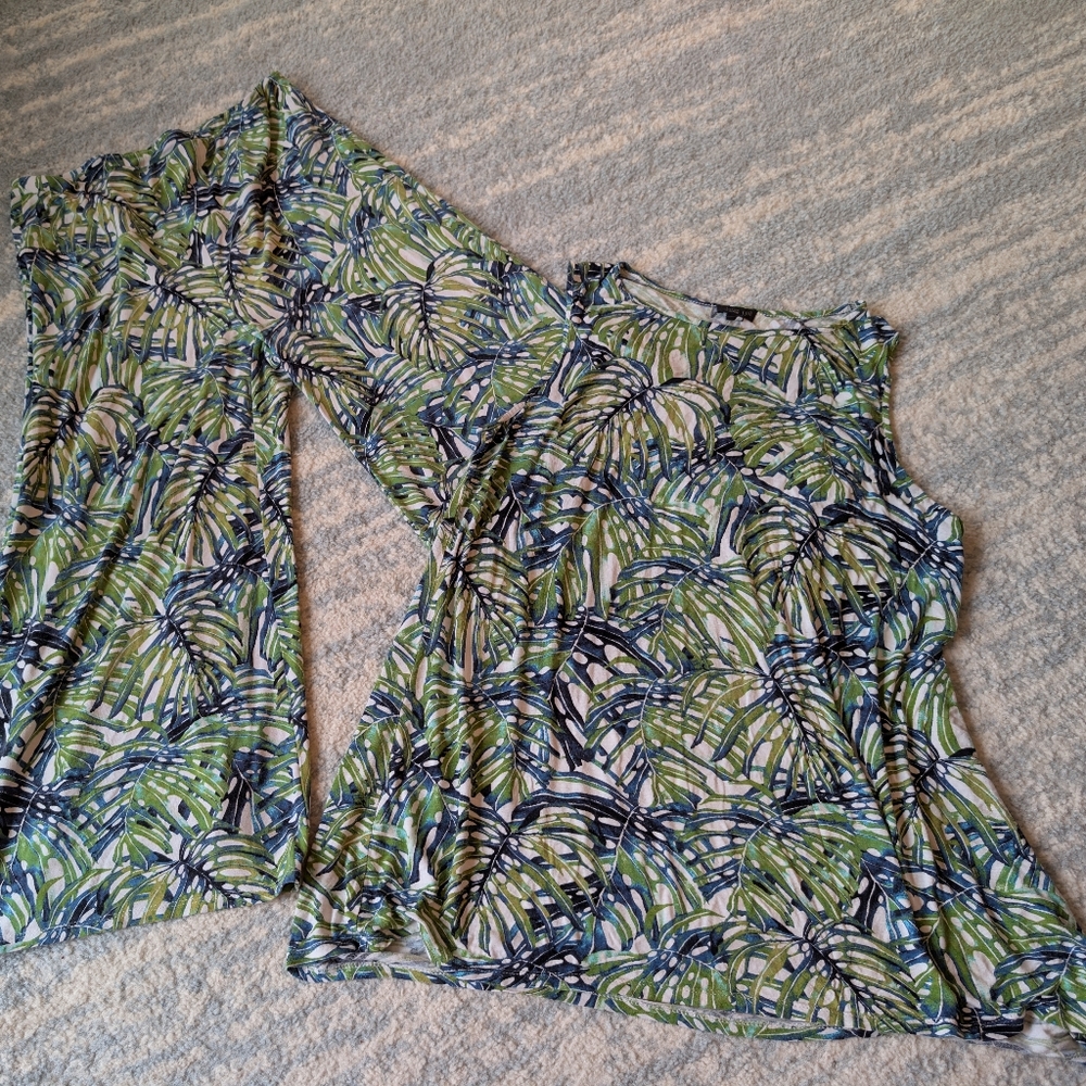 S J Jill Wearever Collection Top Pants Set Oversized Small Tropical Beach Resort